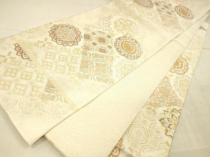 平和屋着物●六通柄袋帯 佐賀葵織 正倉院花文 金糸 正絹 逸品 DAAX5653cm