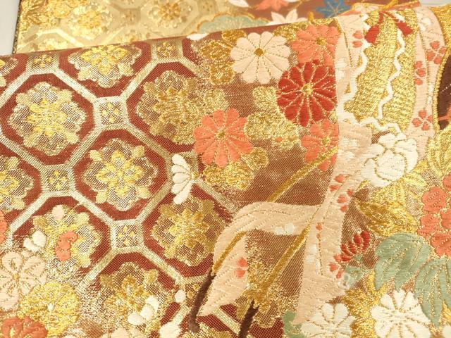 平和屋着物●佐賀錦 六通柄袋帯 唐織 御所車花松文 金糸 正絹 逸品 DAAX5654cm