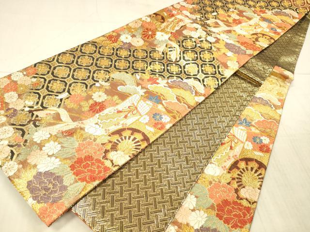 平和屋着物●佐賀錦 六通柄袋帯 唐織 御所車花松文 金糸 正絹 逸品 DAAX5654cm