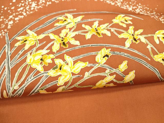 平和屋着物●塩瀬　九寸名古屋帯　草花文　正絹　逸品　DAAX5663cm
