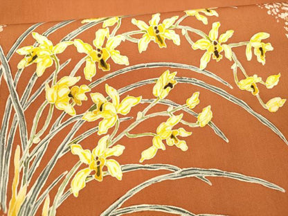 平和屋着物●塩瀬　九寸名古屋帯　草花文　正絹　逸品　DAAX5663cm