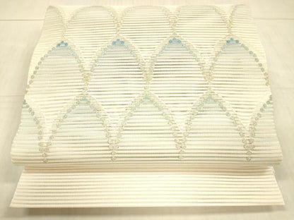 平和屋着物＊夏物　絽綴れ　八寸名古屋帯　抽象文様　金糸　正絹　逸品　DAAX5670cm