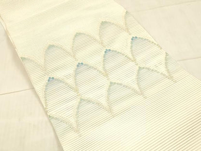 平和屋着物＊夏物　絽綴れ　八寸名古屋帯　抽象文様　金糸　正絹　逸品　DAAX5670cm