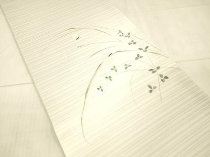 平和屋着物＊夏物 変わり絽塩瀬 九寸開き名古屋帯 手描き 草葉文 蛍 銀彩 正絹 逸品 DAAX5675cm