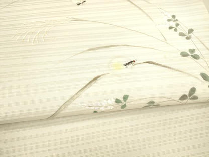 平和屋着物＊夏物 変わり絽塩瀬 九寸開き名古屋帯 手描き 草葉文 蛍 銀彩 正絹 逸品 DAAX5675cm