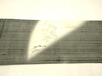 平和屋着物＊夏物 絹芭蕉 九寸名古屋帯 手描き 鳥獣戯画 黒地 正絹 逸品 DAAX5676cm