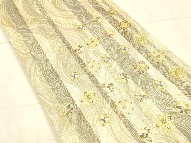 平和屋着物＊夏物 六通柄袋帯 花鳥文 金糸 正絹 逸品 DAAX5677cm