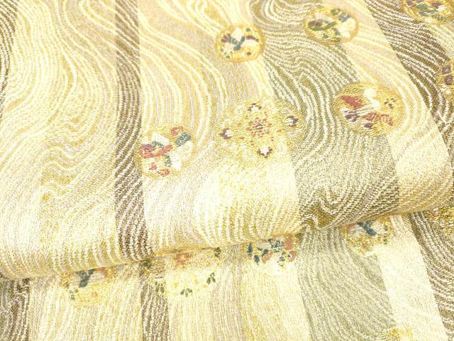 平和屋着物＊夏物 六通柄袋帯 花鳥文 金糸 正絹 逸品 DAAX5677cm