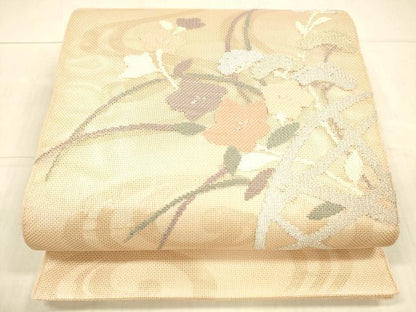 平和屋着物＊夏物 太鼓柄袋帯 流水籬草花文 金銀糸 正絹 逸品 DAAX5679cm