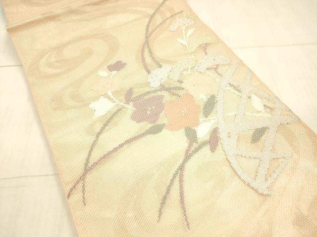 平和屋着物＊夏物 太鼓柄袋帯 流水籬草花文 金銀糸 正絹 逸品 DAAX5679cm