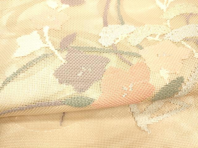 平和屋着物＊夏物 太鼓柄袋帯 流水籬草花文 金銀糸 正絹 逸品 DAAX5679cm