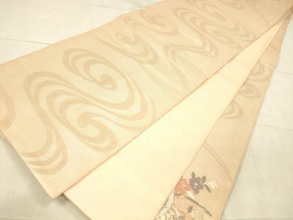平和屋着物＊夏物 太鼓柄袋帯 流水籬草花文 金銀糸 正絹 逸品 DAAX5679cm