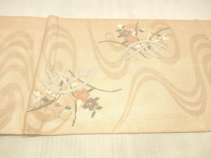 平和屋着物＊夏物 太鼓柄袋帯 流水籬草花文 金銀糸 正絹 逸品 DAAX5679cm