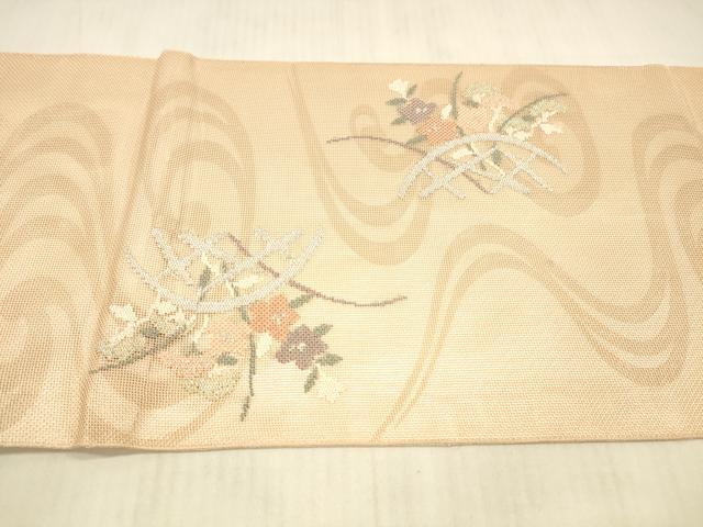 平和屋着物＊夏物 太鼓柄袋帯 流水籬草花文 金銀糸 正絹 逸品 DAAX5679cm