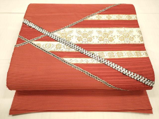 平和屋着物＊夏物 絽綴れ 八寸名古屋帯 駒刺繍 草花文 金銀糸 正絹 逸品 DAAX5682cm