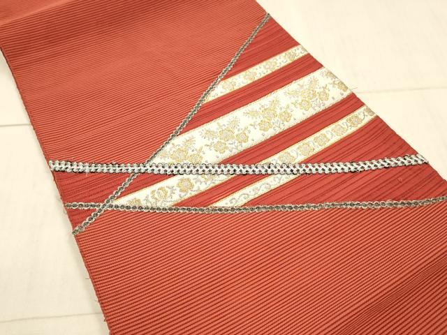 平和屋着物＊夏物 絽綴れ 八寸名古屋帯 駒刺繍 草花文 金銀糸 正絹 逸品 DAAX5682cm