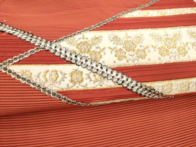 平和屋着物＊夏物 絽綴れ 八寸名古屋帯 駒刺繍 草花文 金銀糸 正絹 逸品 DAAX5682cm