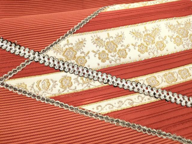 平和屋着物＊夏物 絽綴れ 八寸名古屋帯 駒刺繍 草花文 金銀糸 正絹 逸品 DAAX5682cm
