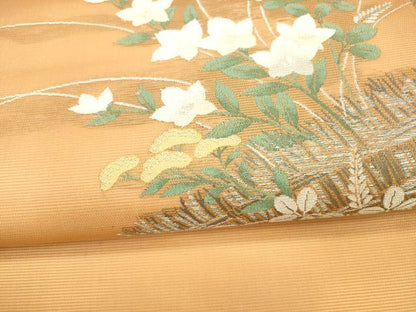 平和屋着物＊夏物 九寸名古屋帯 籬草花文 銀糸 正絹 逸品 DAAX5684cm