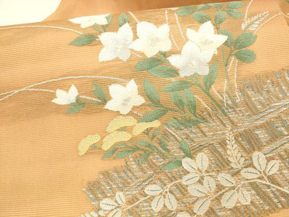平和屋着物＊夏物 九寸名古屋帯 籬草花文 銀糸 正絹 逸品 DAAX5684cm