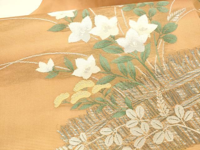 平和屋着物＊夏物 九寸名古屋帯 籬草花文 銀糸 正絹 逸品 DAAX5684cm
