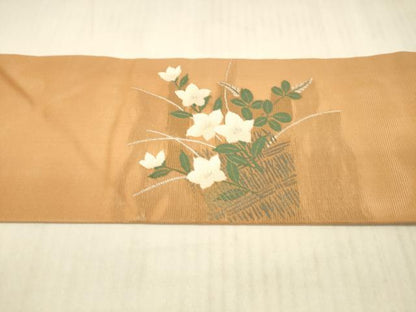 平和屋着物＊夏物 九寸名古屋帯 籬草花文 銀糸 正絹 逸品 DAAX5684cm