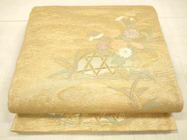 平和屋着物＊夏物 六通柄袋帯 唐織 水辺に咲く 金糸 正絹 逸品 DAAX5686cm