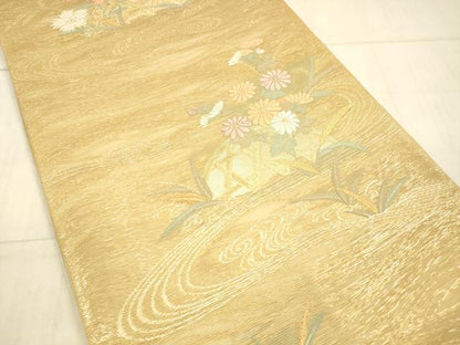 平和屋着物＊夏物 六通柄袋帯 唐織 水辺に咲く 金糸 正絹 逸品 DAAX5686cm