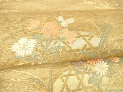 平和屋着物＊夏物 六通柄袋帯 唐織 水辺に咲く 金糸 正絹 逸品 DAAX5686cm