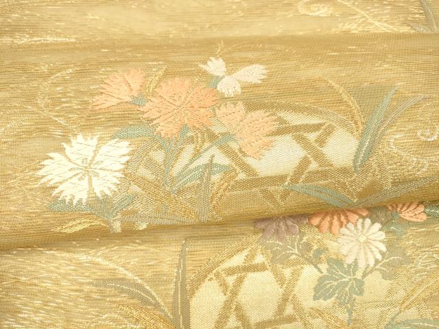 平和屋着物＊夏物 六通柄袋帯 唐織 水辺に咲く 金糸 正絹 逸品 DAAX5686cm