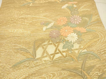 平和屋着物＊夏物 六通柄袋帯 唐織 水辺に咲く 金糸 正絹 逸品 DAAX5686cm