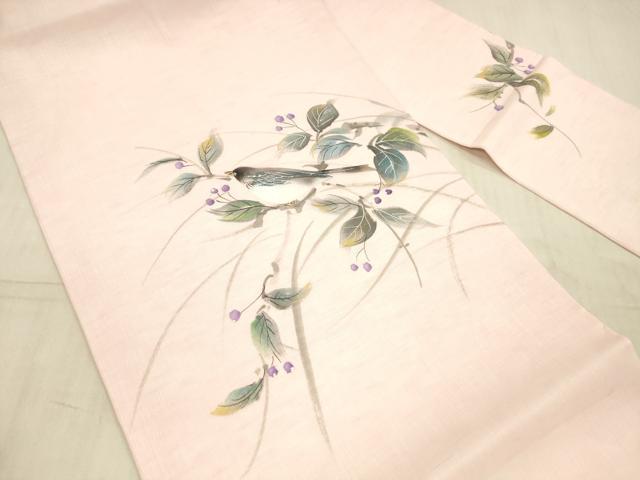 平和屋着物＊夏物　九寸名古屋帯　手描き　南天文　鳥　金彩　正絹　逸品　DAAX5687cm