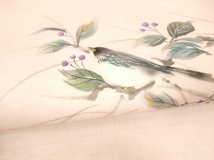 平和屋着物＊夏物　九寸名古屋帯　手描き　南天文　鳥　金彩　正絹　逸品　DAAX5687cm