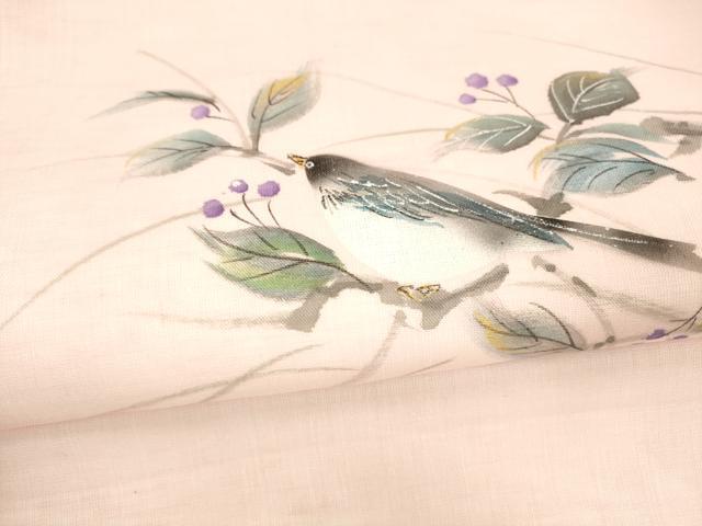 平和屋着物＊夏物　九寸名古屋帯　手描き　南天文　鳥　金彩　正絹　逸品　DAAX5687cm