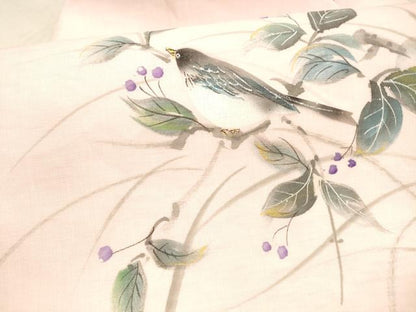 平和屋着物＊夏物　九寸名古屋帯　手描き　南天文　鳥　金彩　正絹　逸品　DAAX5687cm