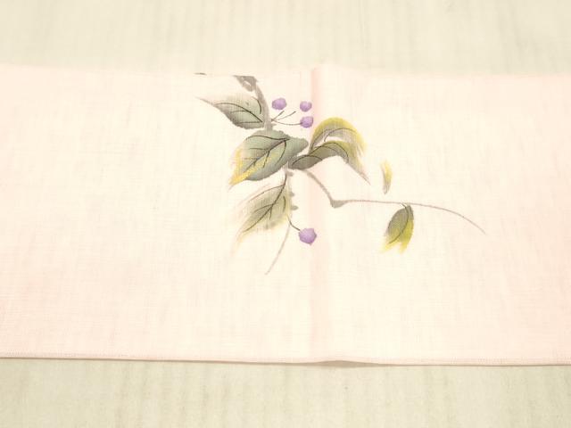 平和屋着物＊夏物　九寸名古屋帯　手描き　南天文　鳥　金彩　正絹　逸品　DAAX5687cm
