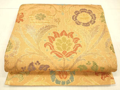 平和屋着物＊夏物 六通柄袋帯 草花文 金糸 正絹 逸品 DAAX5688cm