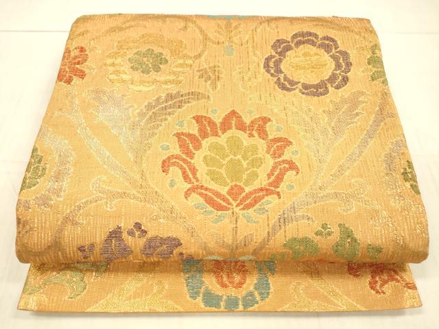平和屋着物＊夏物 六通柄袋帯 草花文 金糸 正絹 逸品 DAAX5688cm