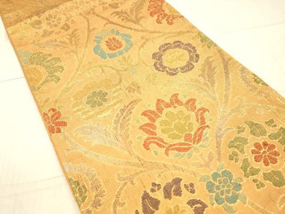 平和屋着物＊夏物 六通柄袋帯 草花文 金糸 正絹 逸品 DAAX5688cm