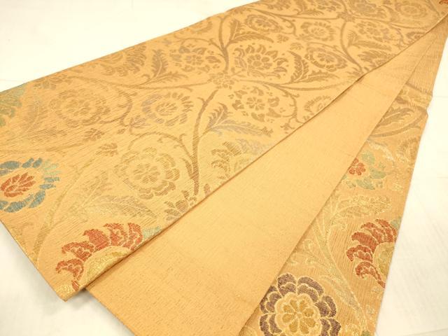 平和屋着物＊夏物 六通柄袋帯 草花文 金糸 正絹 逸品 DAAX5688cm
