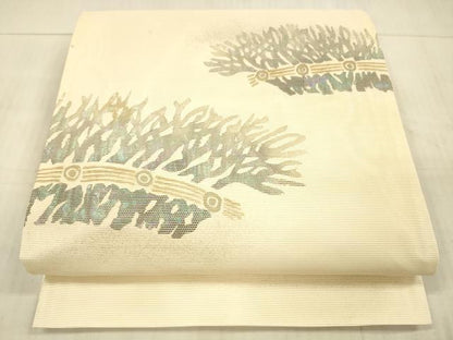 平和屋着物＊夏物 太鼓柄袋帯 螺鈿箔 籬文 銀糸 正絹 逸品 DAAX5689cm