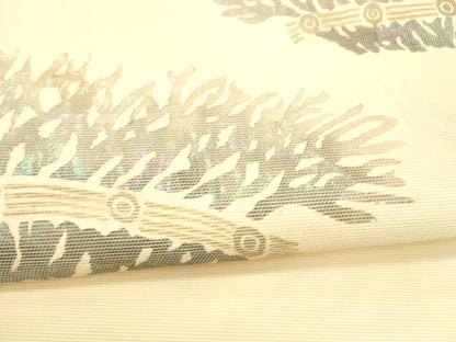 平和屋着物＊夏物 太鼓柄袋帯 螺鈿箔 籬文 銀糸 正絹 逸品 DAAX5689cm