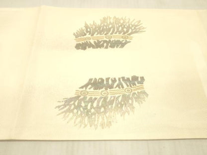 平和屋着物＊夏物 太鼓柄袋帯 螺鈿箔 籬文 銀糸 正絹 逸品 DAAX5689cm