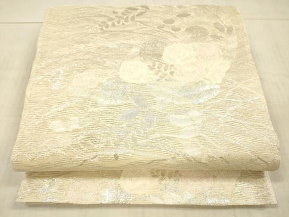 平和屋着物＊夏物 六通柄袋帯 草花文 銀糸 正絹 逸品 DAAX5691cm