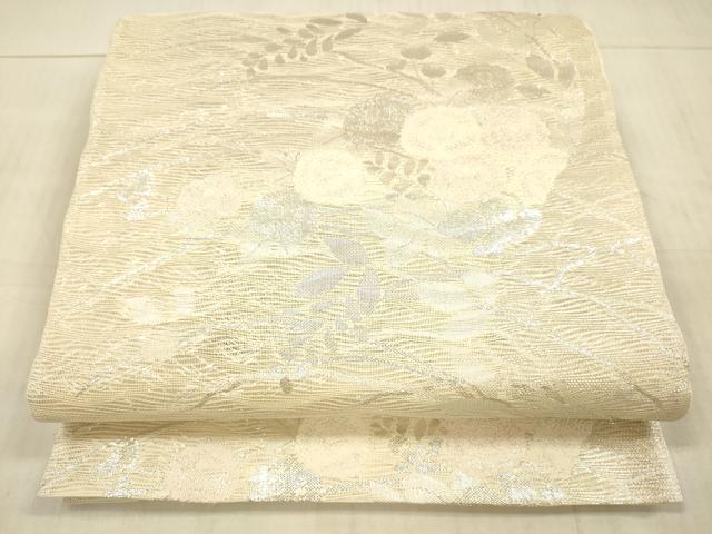 平和屋着物＊夏物 六通柄袋帯 草花文 銀糸 正絹 逸品 DAAX5691cm