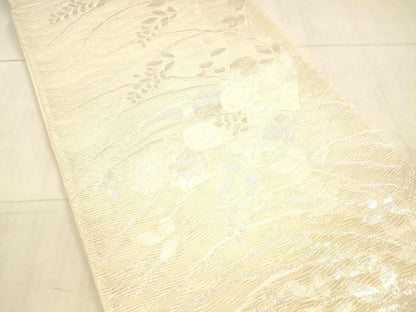 平和屋着物＊夏物 六通柄袋帯 草花文 銀糸 正絹 逸品 DAAX5691cm