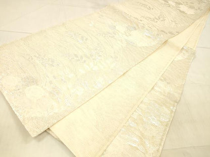 平和屋着物＊夏物 六通柄袋帯 草花文 銀糸 正絹 逸品 DAAX5691cm