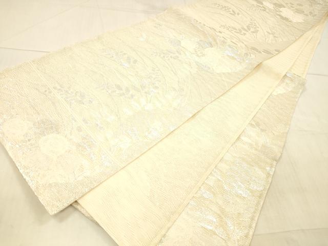 平和屋着物＊夏物 六通柄袋帯 草花文 銀糸 正絹 逸品 DAAX5691cm