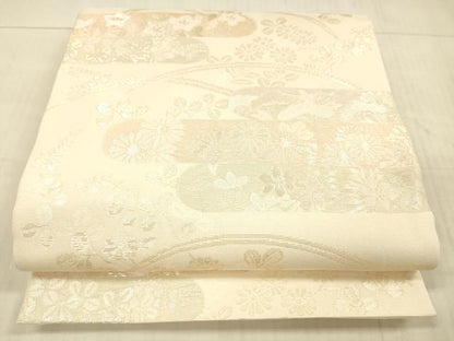 平和屋着物＊夏物 六通柄袋帯 草花文 金銀糸 正絹 逸品 DAAX5693cm