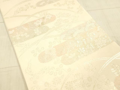 平和屋着物＊夏物 六通柄袋帯 草花文 金銀糸 正絹 逸品 DAAX5693cm